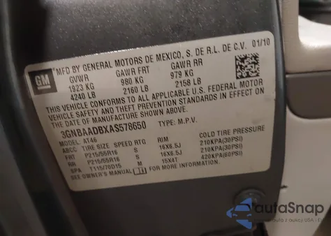 2010 Chevrolet Hhr Ls z USA, uszkodzony, nr VIN 3GNBAADBXAS578650